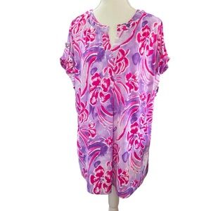 Vibrant Pink & Purple Floral Print Blouse · Size XL